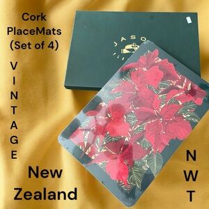 NIB / NWT Vintage Poinsettia Cork Placemat Set (4) By Jason From New Zealand